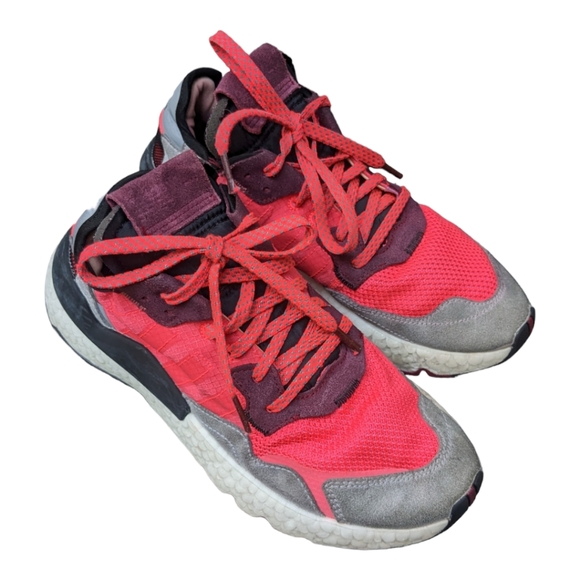 Adidas Nite Jogger sneaker neon red coral grey suede EUC mens 7.5 womens 9 - Picture 3 of 9